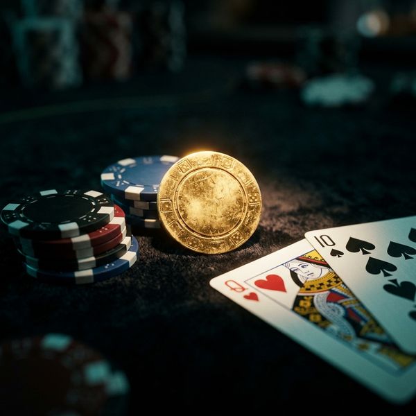 Luxurious casino chips scattered across dark velvet surface