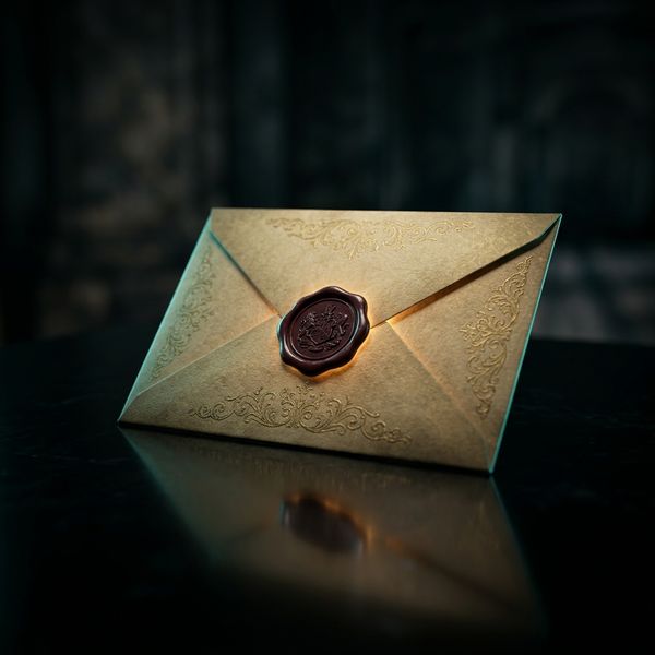 Golden casino welcome bonus envelope on dark backdrop