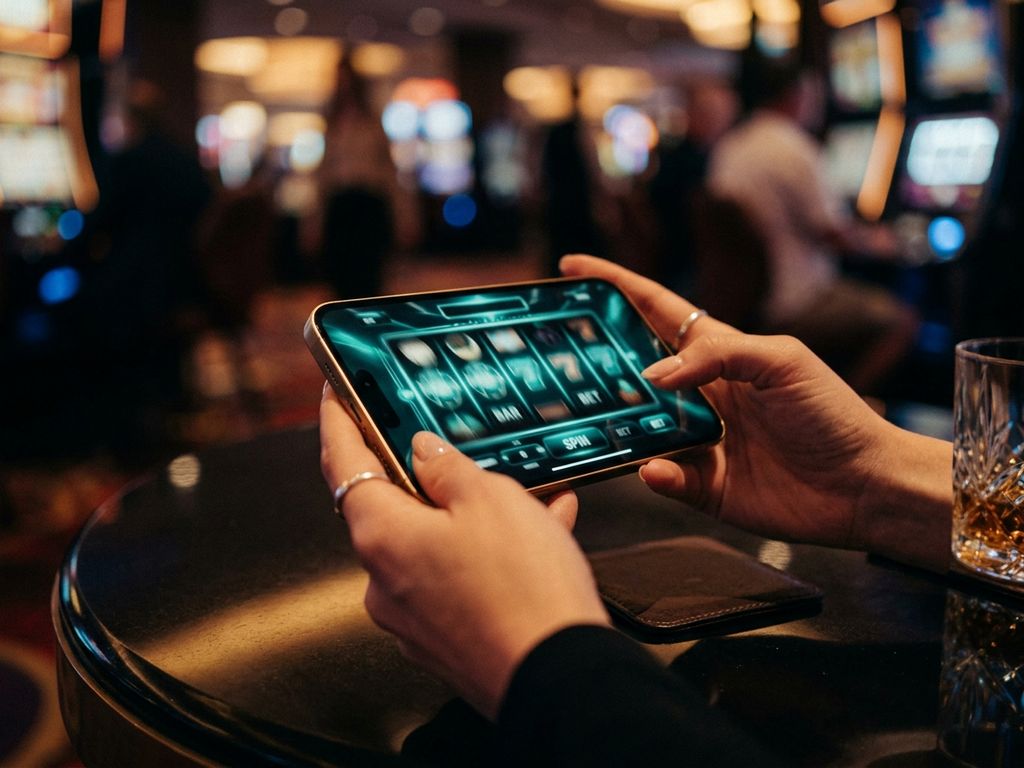 Smartphone displaying casino interface on dark background